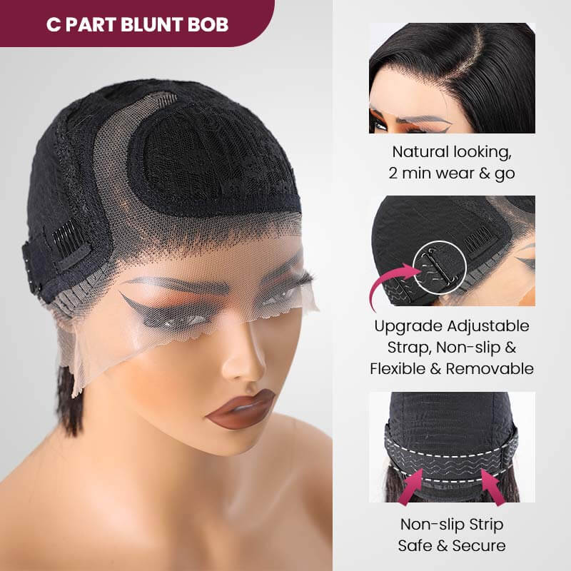 QVR Wear & Go Blunt Cut Straight Bob Minimalist HD Lace Glueless C Part Wig - Image 7