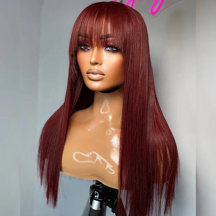 QVR Straight 13x4/4x4 Lace Front Wig With #33 Reddish Brown Bangs Wigs Human Hair Wig Easy to Go - Image 6