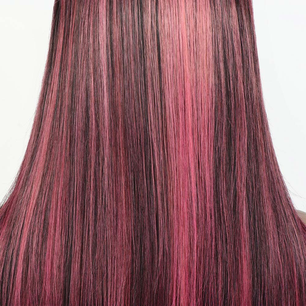 Lace Front Wig Black Hair With Purple Highlights Straight/Body Wave Human Hair Wigs - Image 8