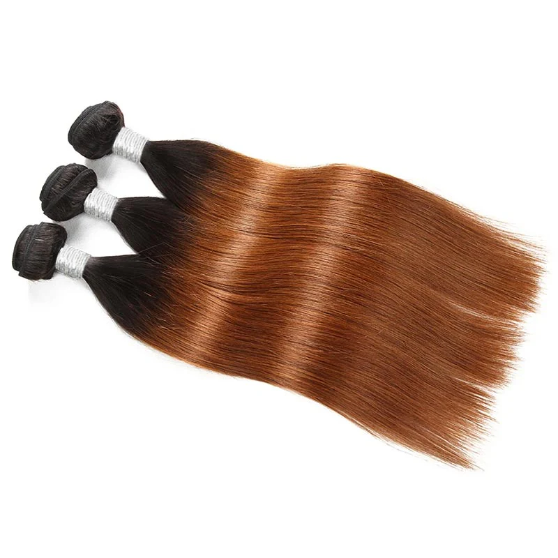 T1B/30 Ombre Brown Color Brazilian Straight Hair 3 Bundles With 4x4 Lace Closure Human Hair Extensions - Image 4