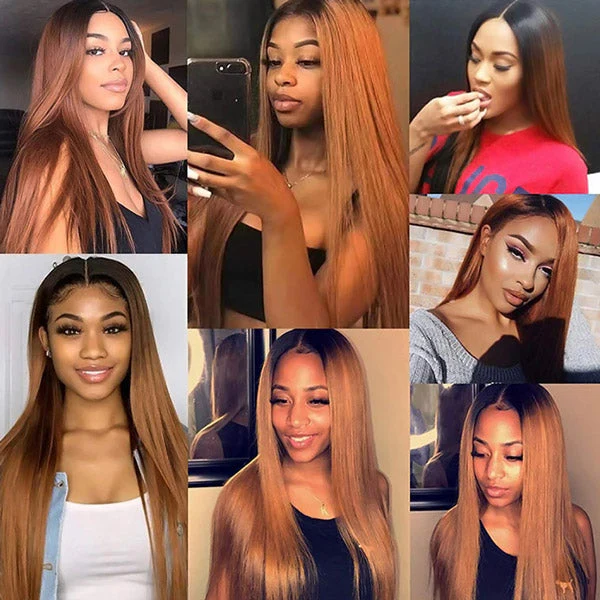 T1B/30 Ombre Brown Color Brazilian Straight Hair 3 Bundles With 4x4 Lace Closure Human Hair Extensions - Image 5