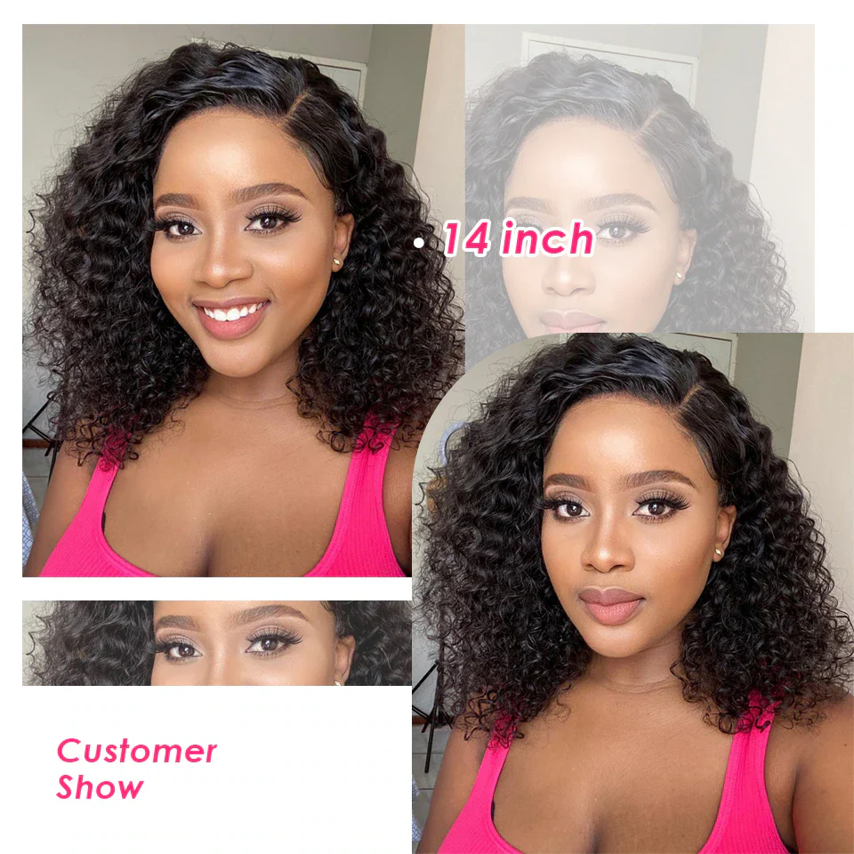 QVR Deep Curly Short Bob Wigs T lace 4x4 Lace Closure Human Hair Wigs - Image 3