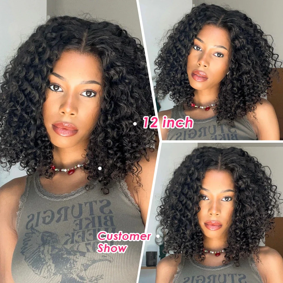 QVR Deep Curly Short Bob Wigs T lace 4x4 Lace Closure Human Hair Wigs - Image 4