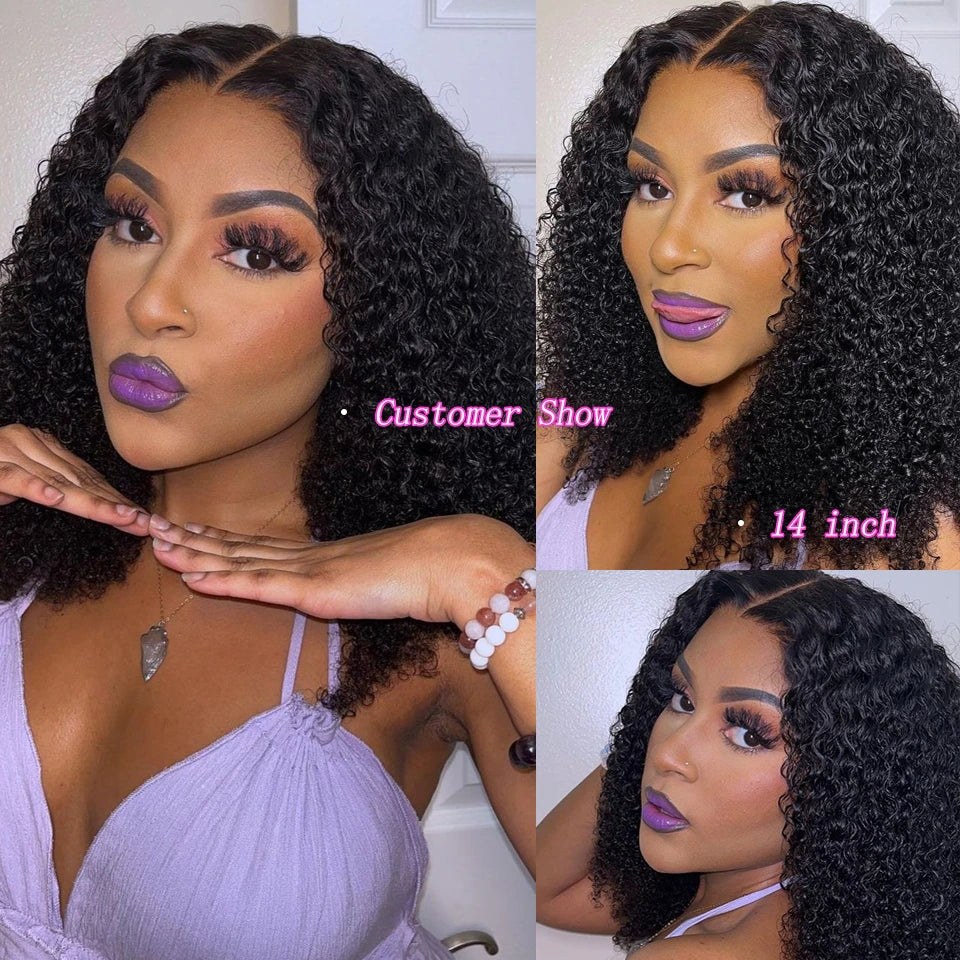 QVR Deep Curly Short Bob Wigs T lace 4x4 Lace Closure Human Hair Wigs - Image 5