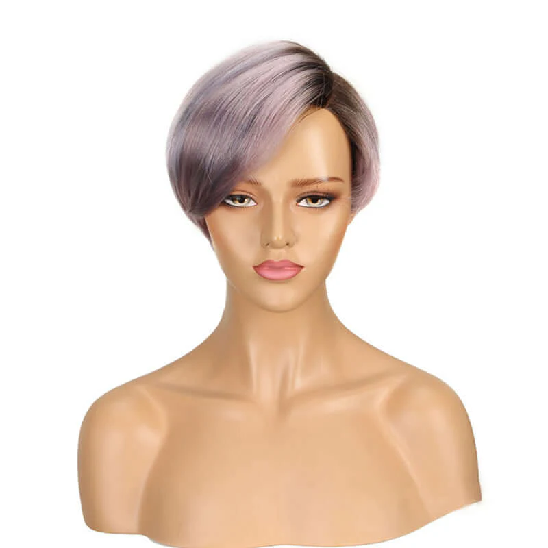 VIP Flash| Ombre Color Lady Pixie Cut Wig C Part Lace Human Hair Wig - Image 3