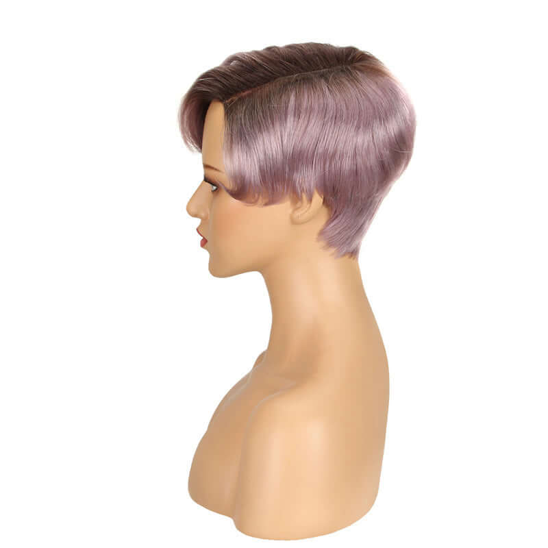 VIP Flash| Ombre Color Lady Pixie Cut Wig C Part Lace Human Hair Wig - Image 4
