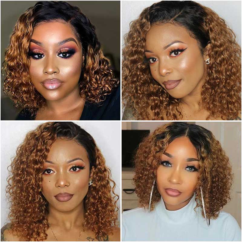 QVR Ombre 1B/30 Curly Brazilian Human Hair Wigs 13x4/4x4 Lace Frontal Short Bob Wig - Image 6